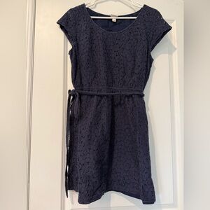 Navy Lace Cap Sleeve Dress with Tie Belt
